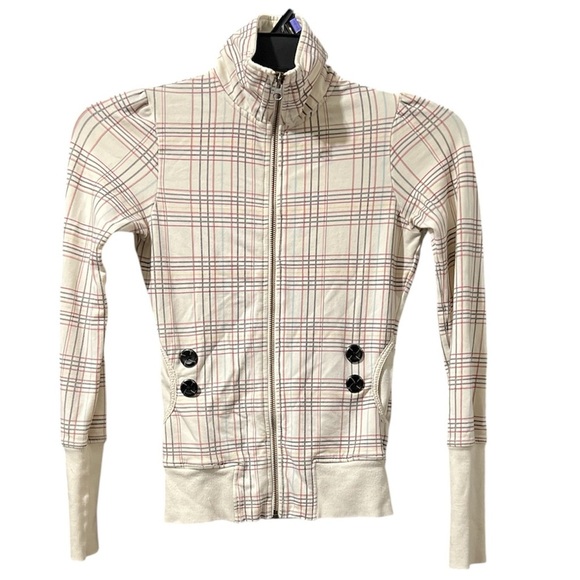 Twik XS Zip-Up Sweater – Cream & Purple Pattern - Picture 1 of 9